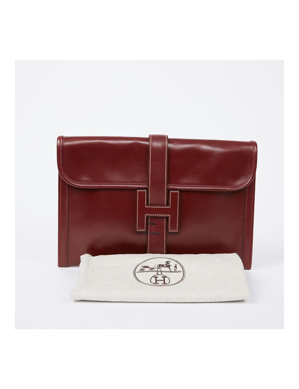 HERMES Jige pochette cuir rouge H