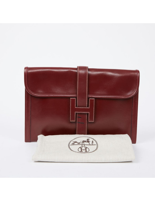Pochette HERMES Jige cuir bordeaux