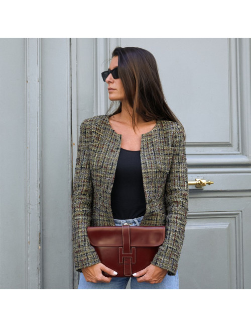 HERMES Jige pochette cuir rouge H