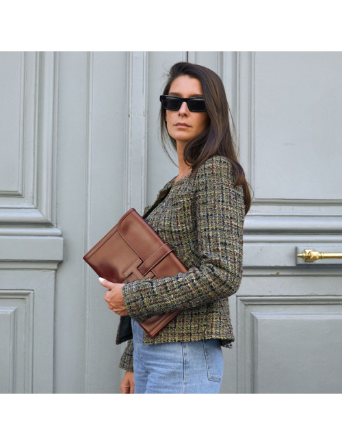 HERMES Jige pochette cuir rouge H