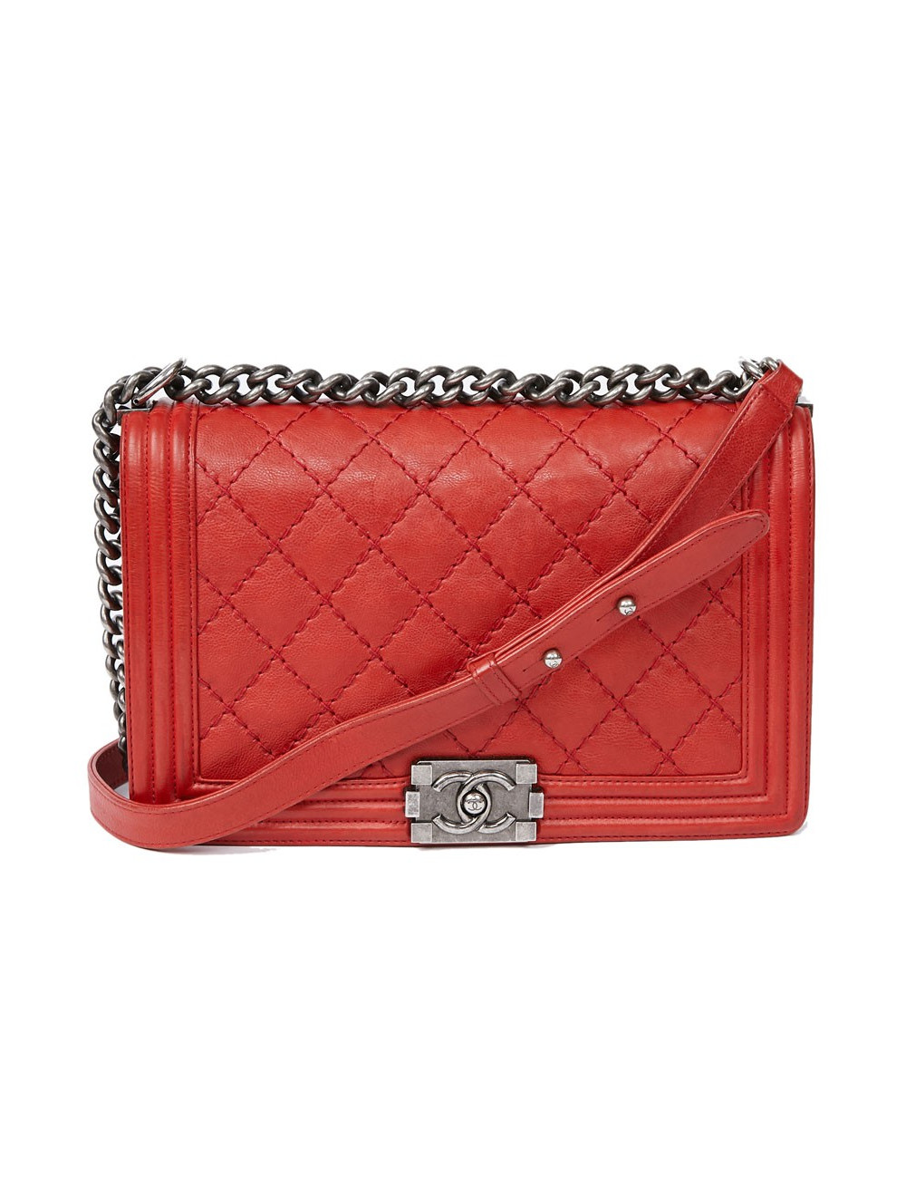 CHANEL Boy cuir rouge
