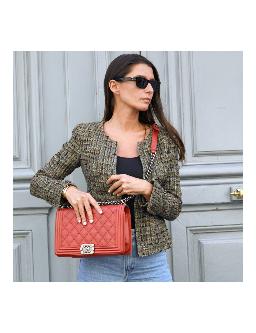 CHANEL Boy cuir rouge