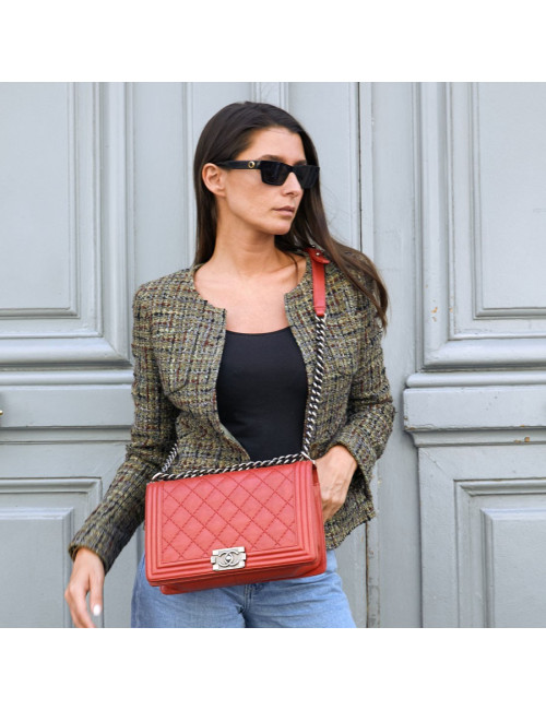 CHANEL Boy cuir rouge