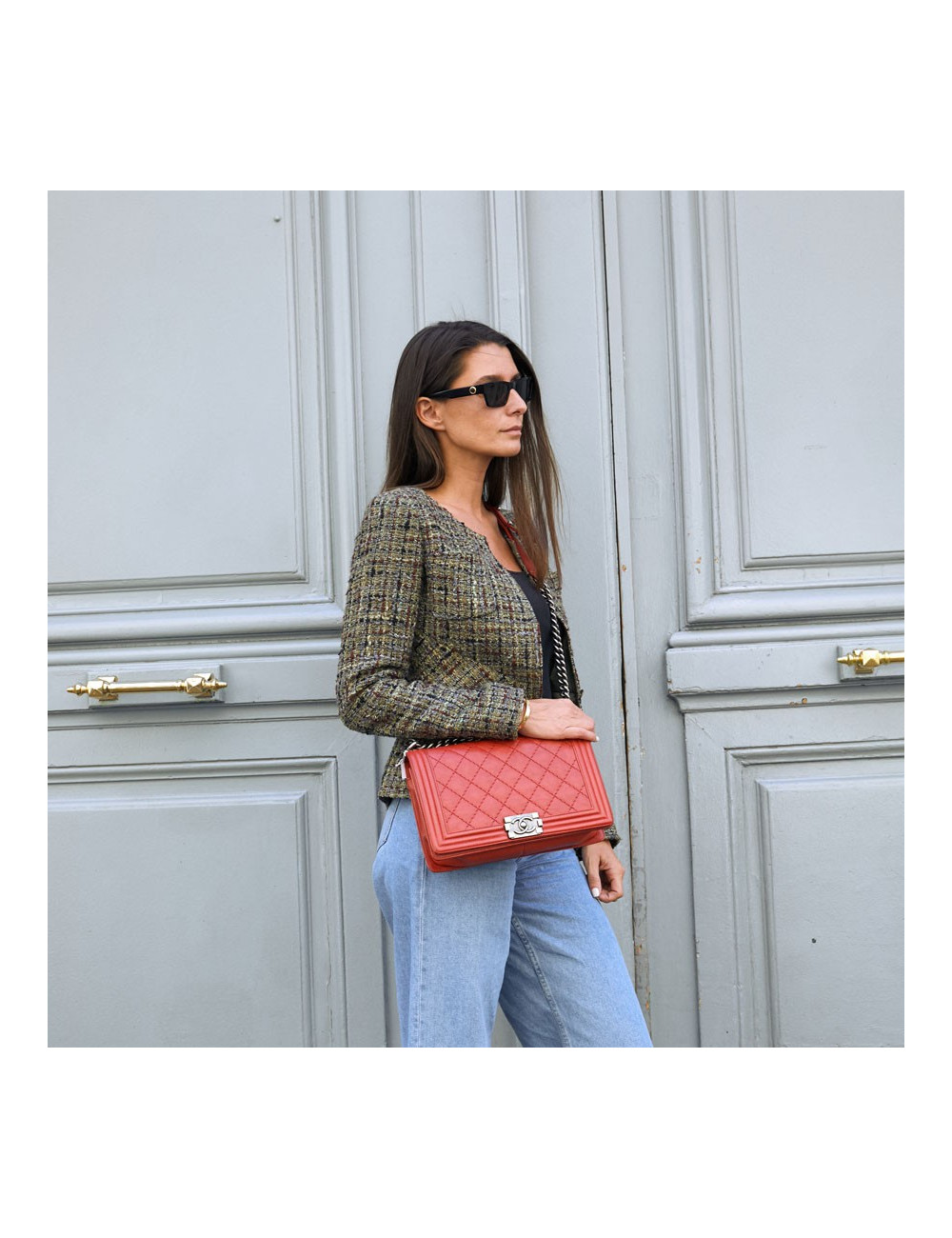 CHANEL Boy cuir rouge