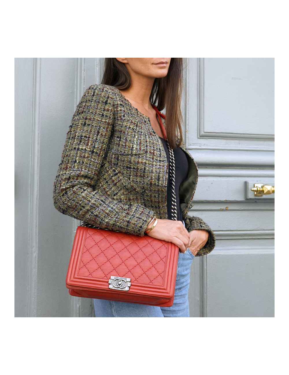 CHANEL Boy en cuir matelassé rouge