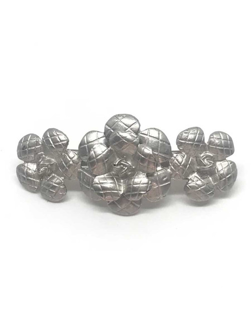 Barrette CHANEL camélias argent strié