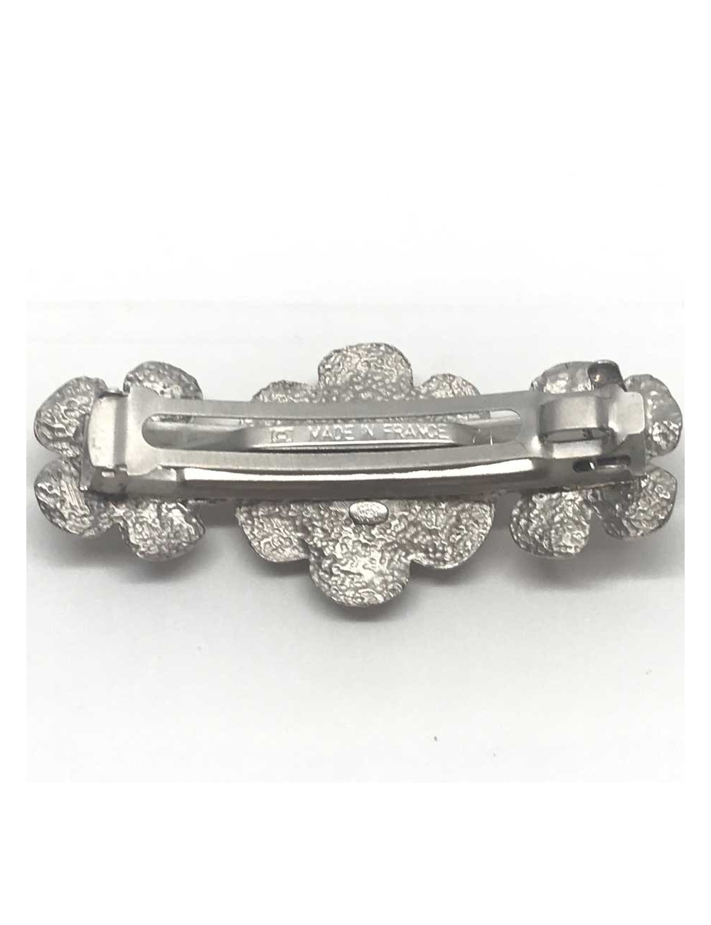 Barrette CHANEL camélias argent strié