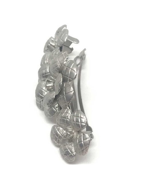 Barrette CHANEL camélias argent strié