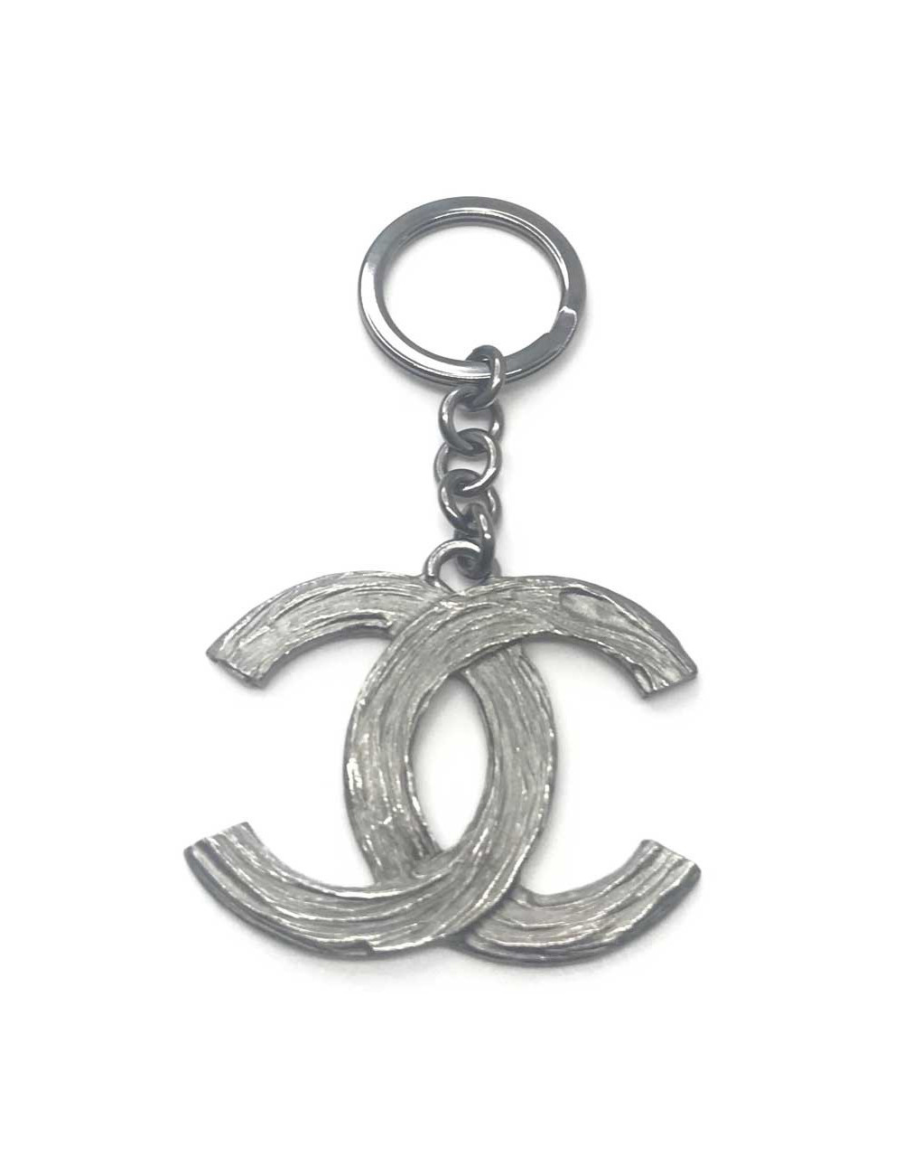 Porte-clefs CHANEL Double "CC" métal argent vieilli