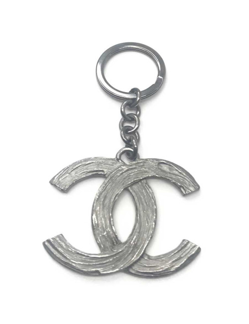 Porte-clefs CHANEL Double "CC" métal argent vieilli