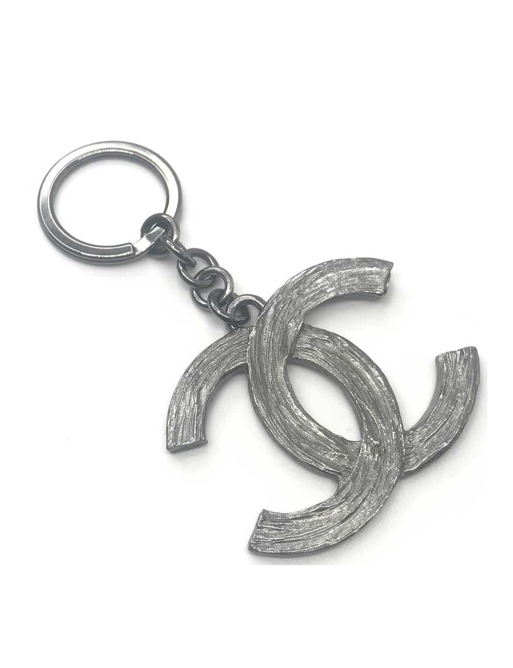 Porte-clefs CHANEL Double "CC" métal argent vieilli