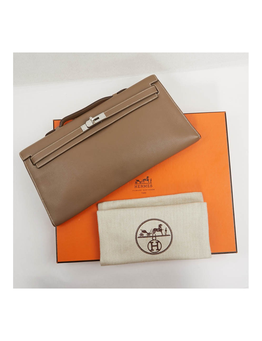 HERMES Kelly cut Etoupe leather