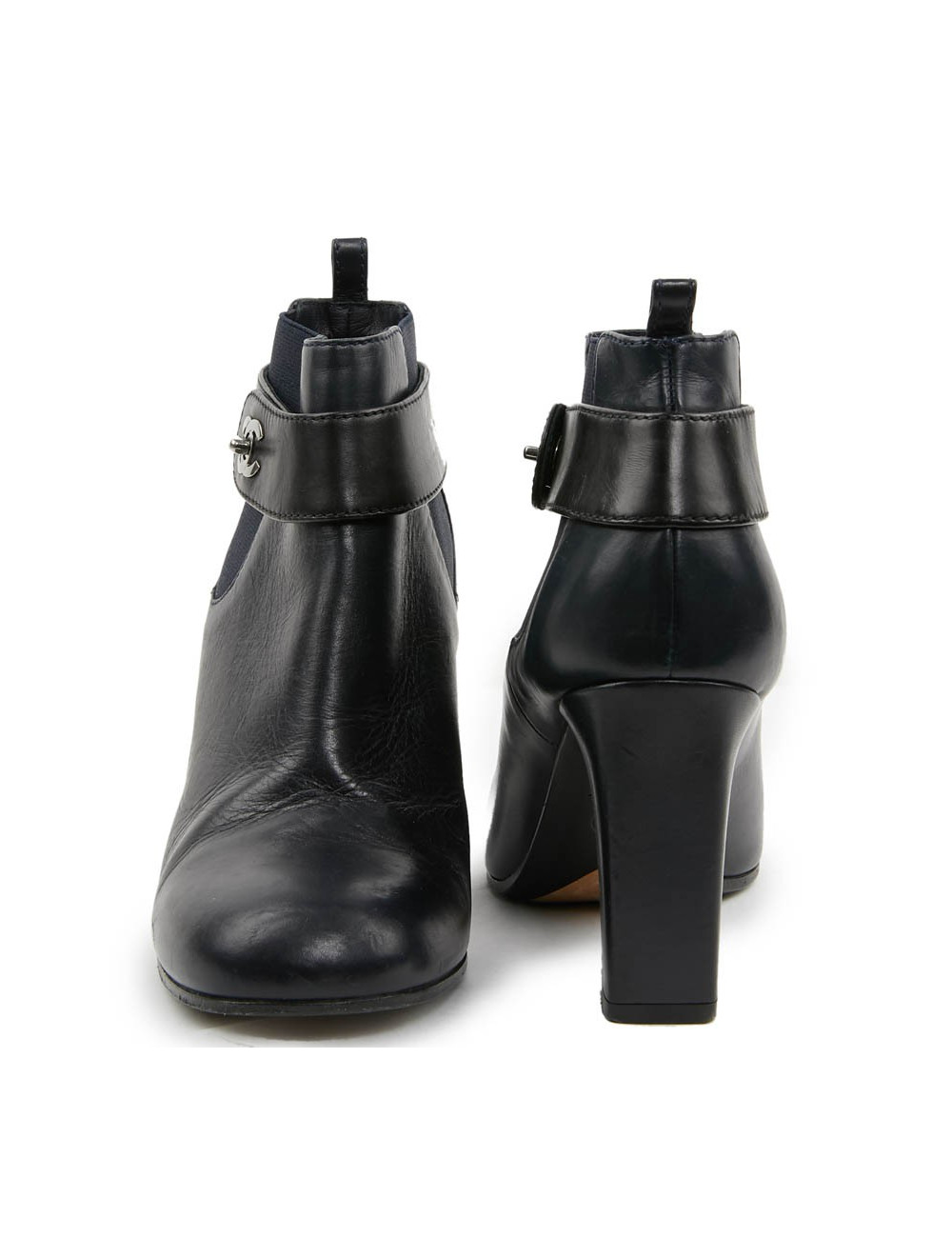 Boots T 37.5 CHANEL cuir d'agneau bleu et noir