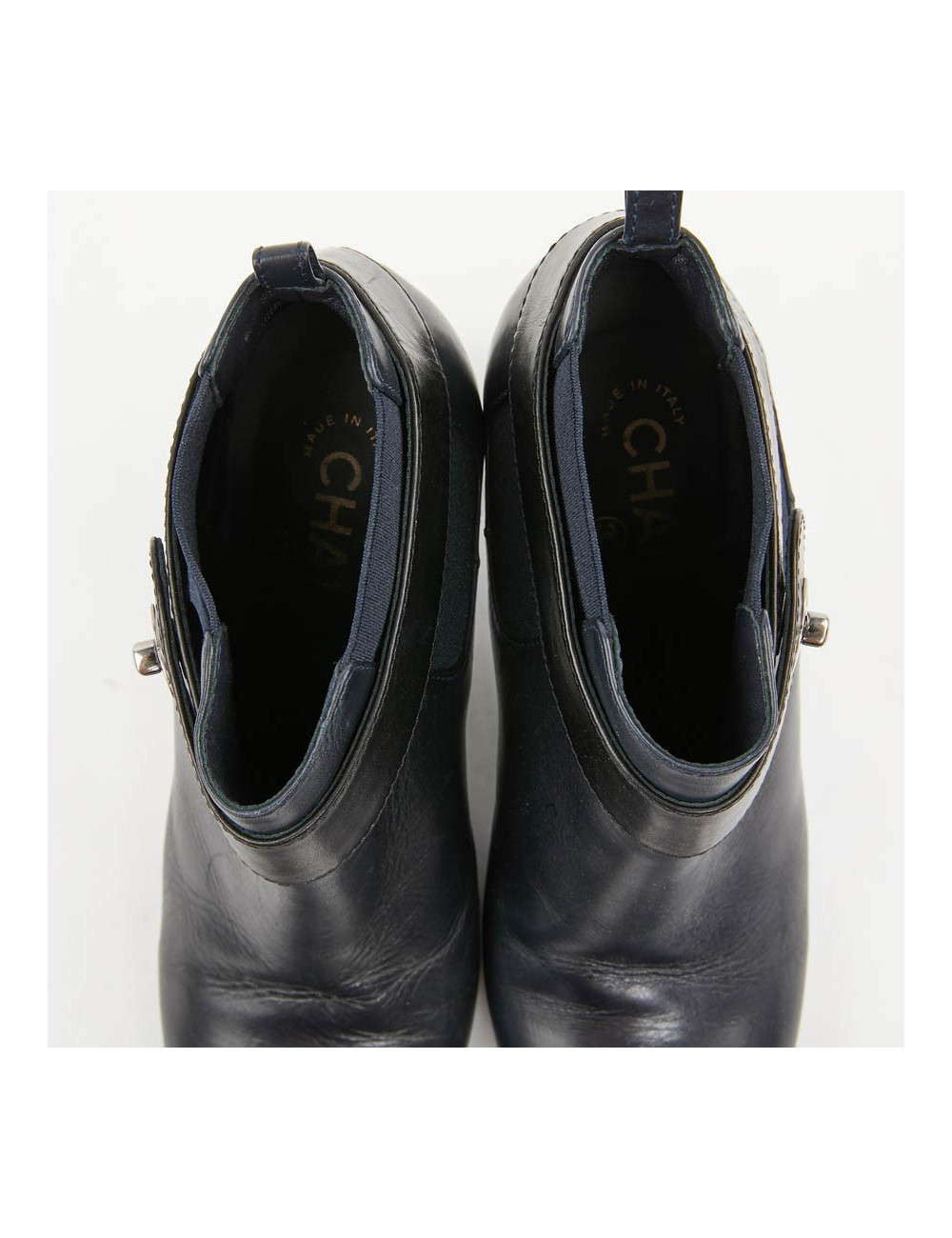 Boots T 37.5 CHANEL cuir d'agneau bleu et noir