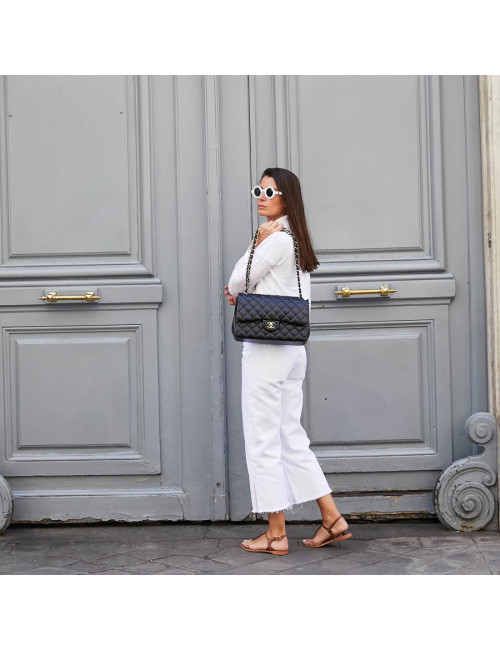 Grand sac classique CHANEL cuir matelassé noir