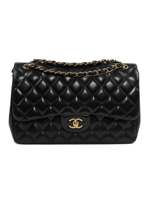Grand sac classique CHANEL cuir matelassé noir