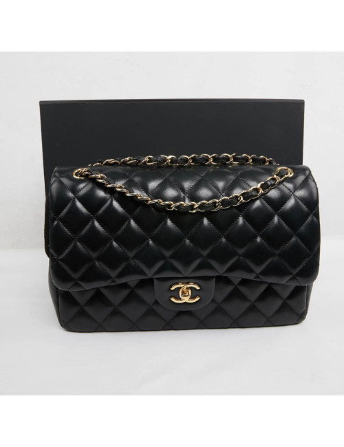 Grand sac classique CHANEL cuir matelassé noir