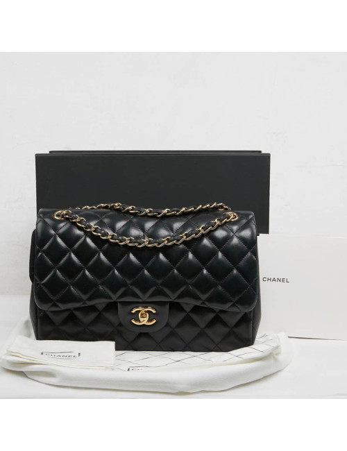 Grand sac classique CHANEL cuir matelassé noir