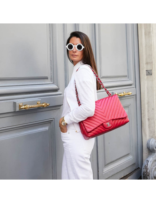 Grand sac CHANEL chevron Jumbo rose