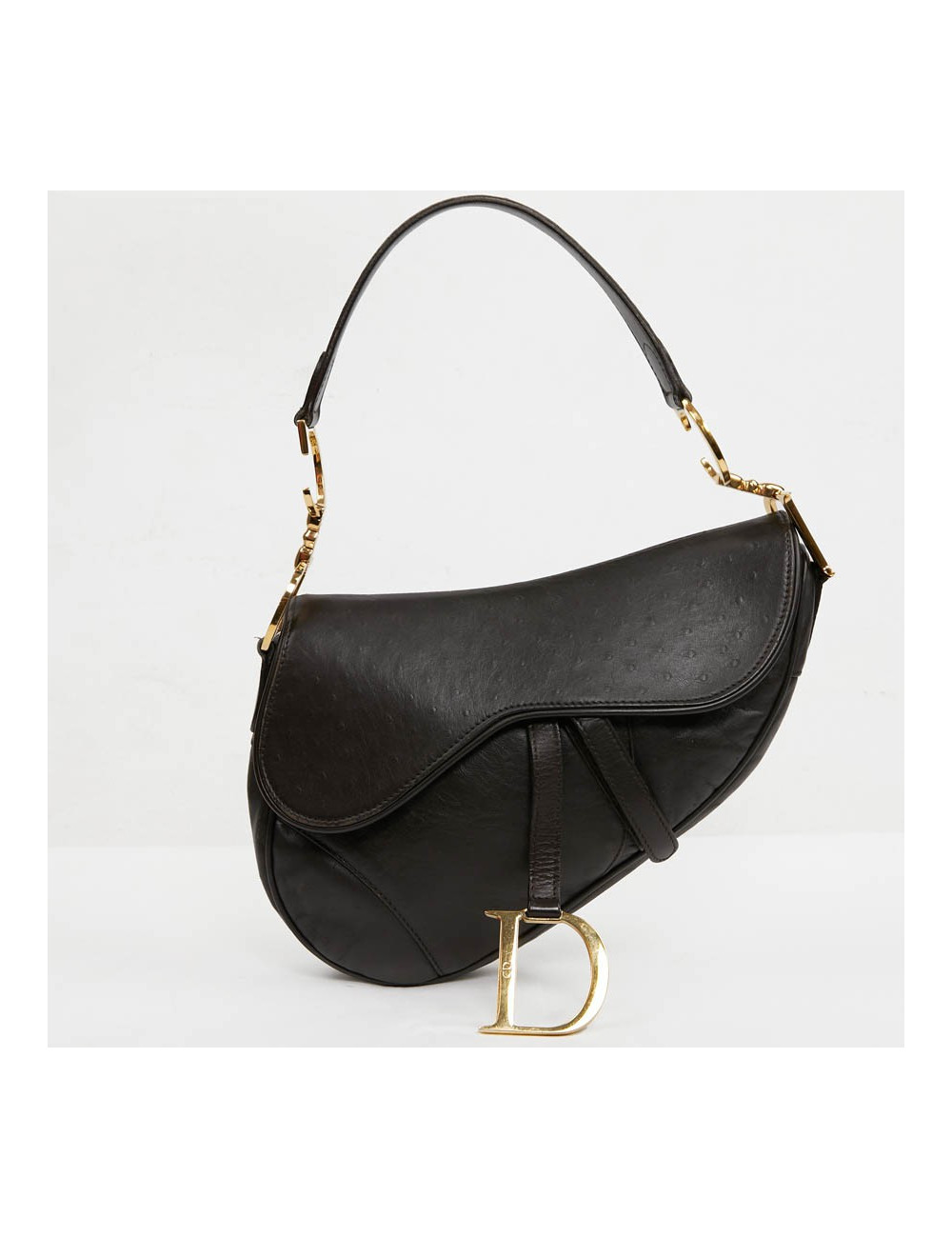 Saddle DIOR cuir façon autruche marron par John Galliano