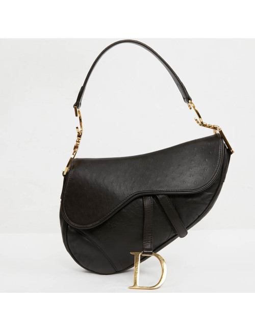 Saddle DIOR cuir façon autruche marron par John Galliano