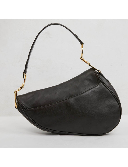 Saddle DIOR cuir façon autruche marron par John Galliano