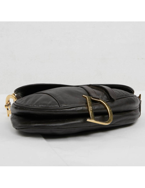 Saddle DIOR cuir façon autruche marron par John Galliano