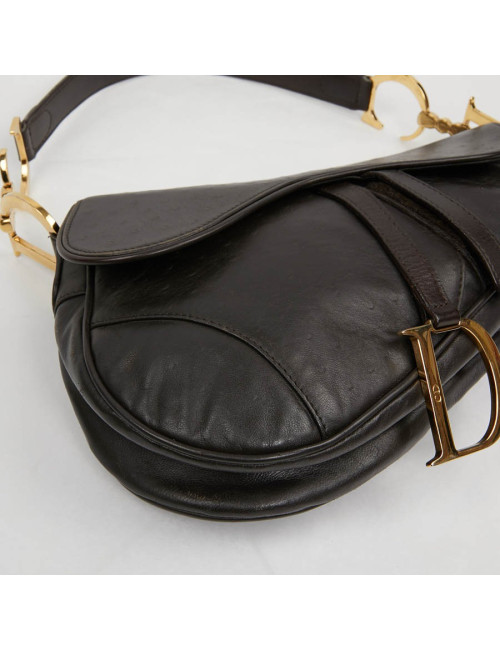 Saddle DIOR cuir façon autruche marron par John Galliano