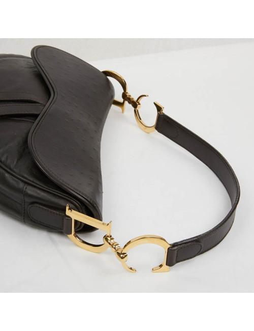 Saddle DIOR cuir façon autruche marron par John Galliano