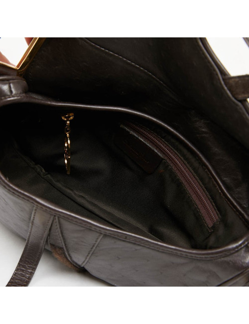 Saddle DIOR cuir façon autruche marron par John Galliano