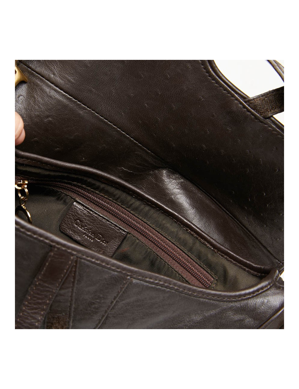 Saddle DIOR cuir façon autruche marron par John Galliano