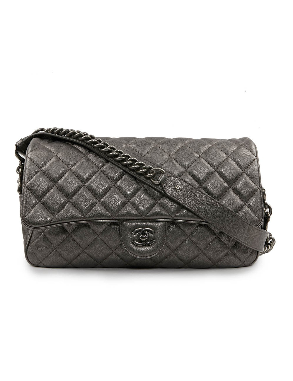 Sac CHANEL cuir grainé argent acier