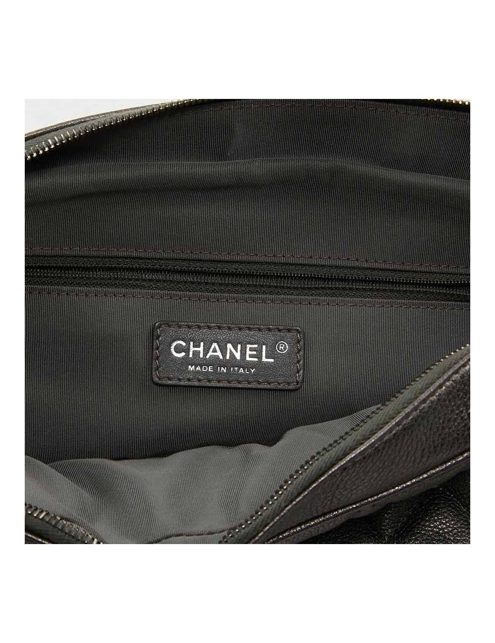 Sac CHANEL cuir grainé argent acier