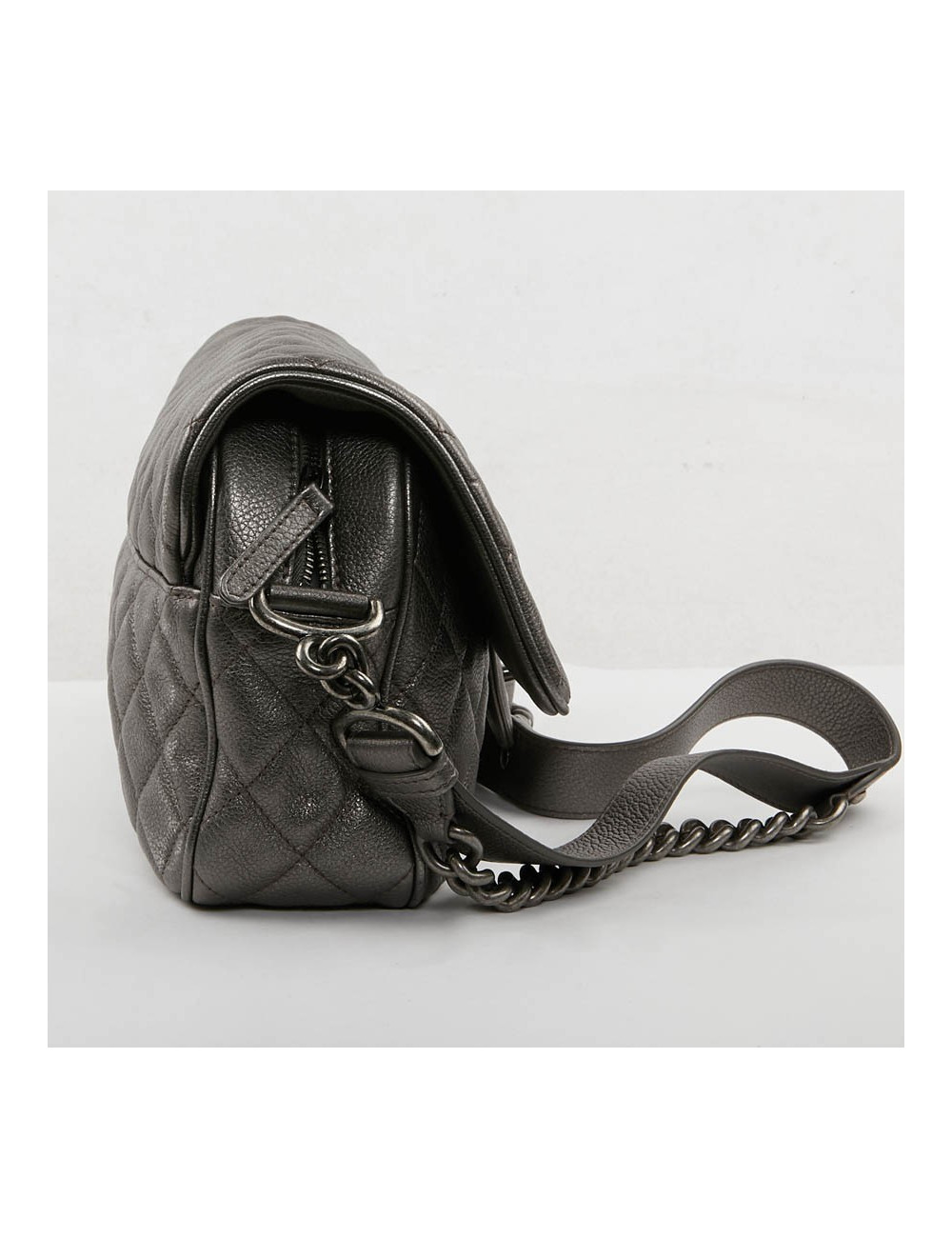 Sac CHANEL cuir grainé argent acier