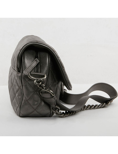 Sac CHANEL cuir grainé argent acier