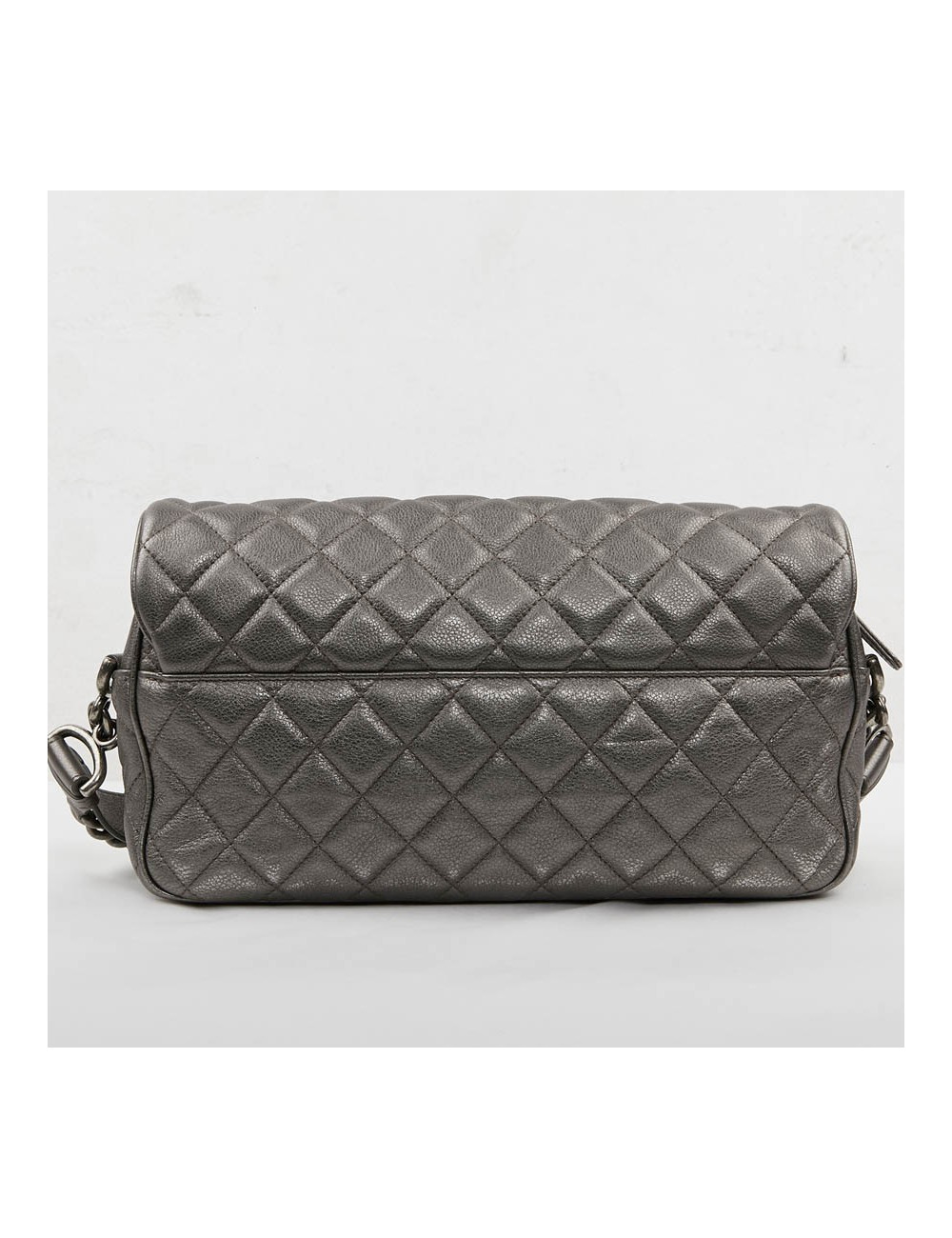 Sac CHANEL cuir grainé argent acier