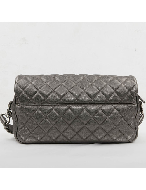 Sac CHANEL cuir grainé argent acier