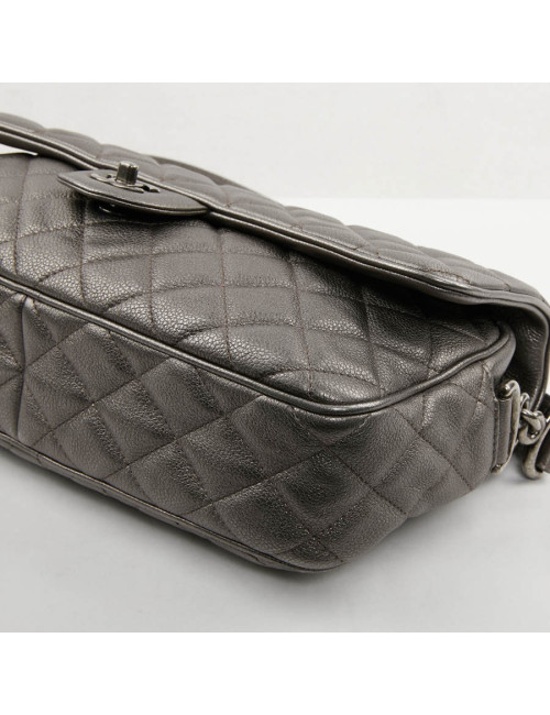 Sac CHANEL cuir grainé argent acier