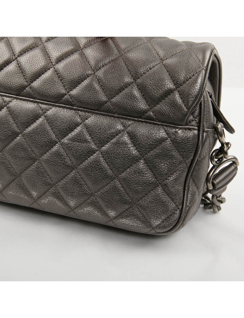 Sac CHANEL cuir grainé argent acier