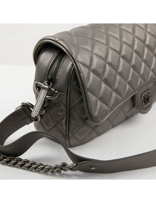Sac CHANEL cuir grainé argent acier