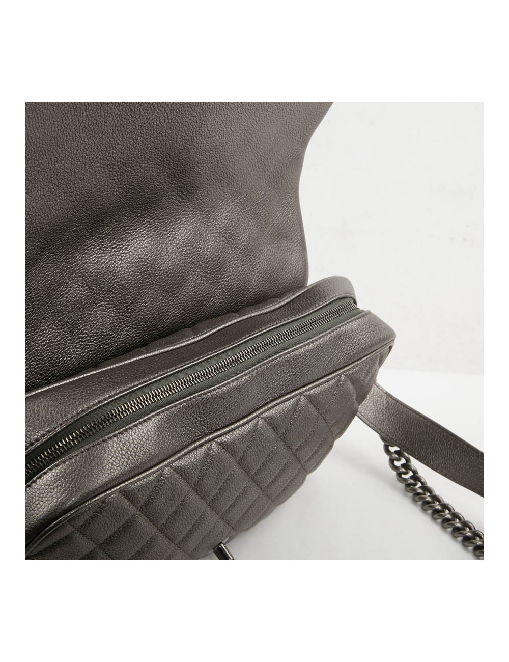 Sac CHANEL cuir grainé argent acier