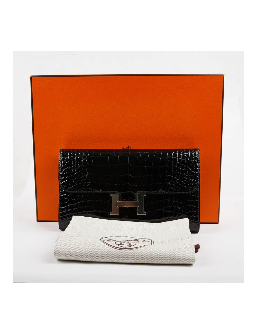 Pochette HERMES crocodile noir