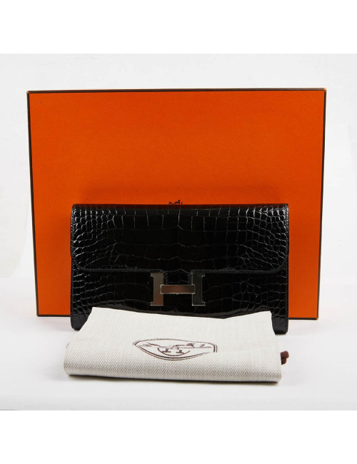 Pochette HERMES crocodile noir
