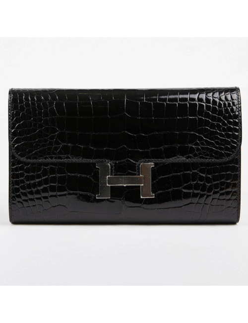 Pochette HERMES crocodile noir