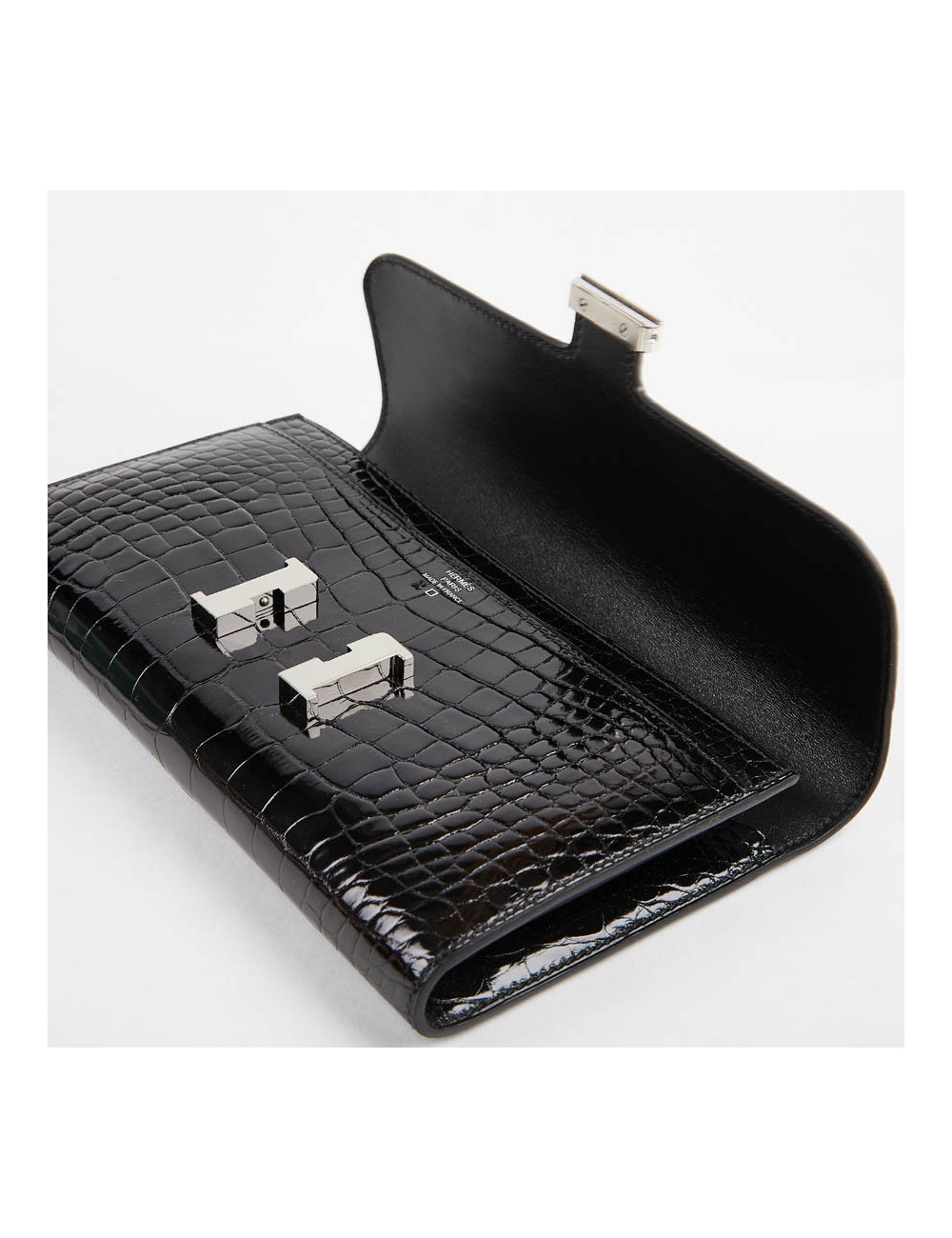 Pochette HERMES crocodile noir