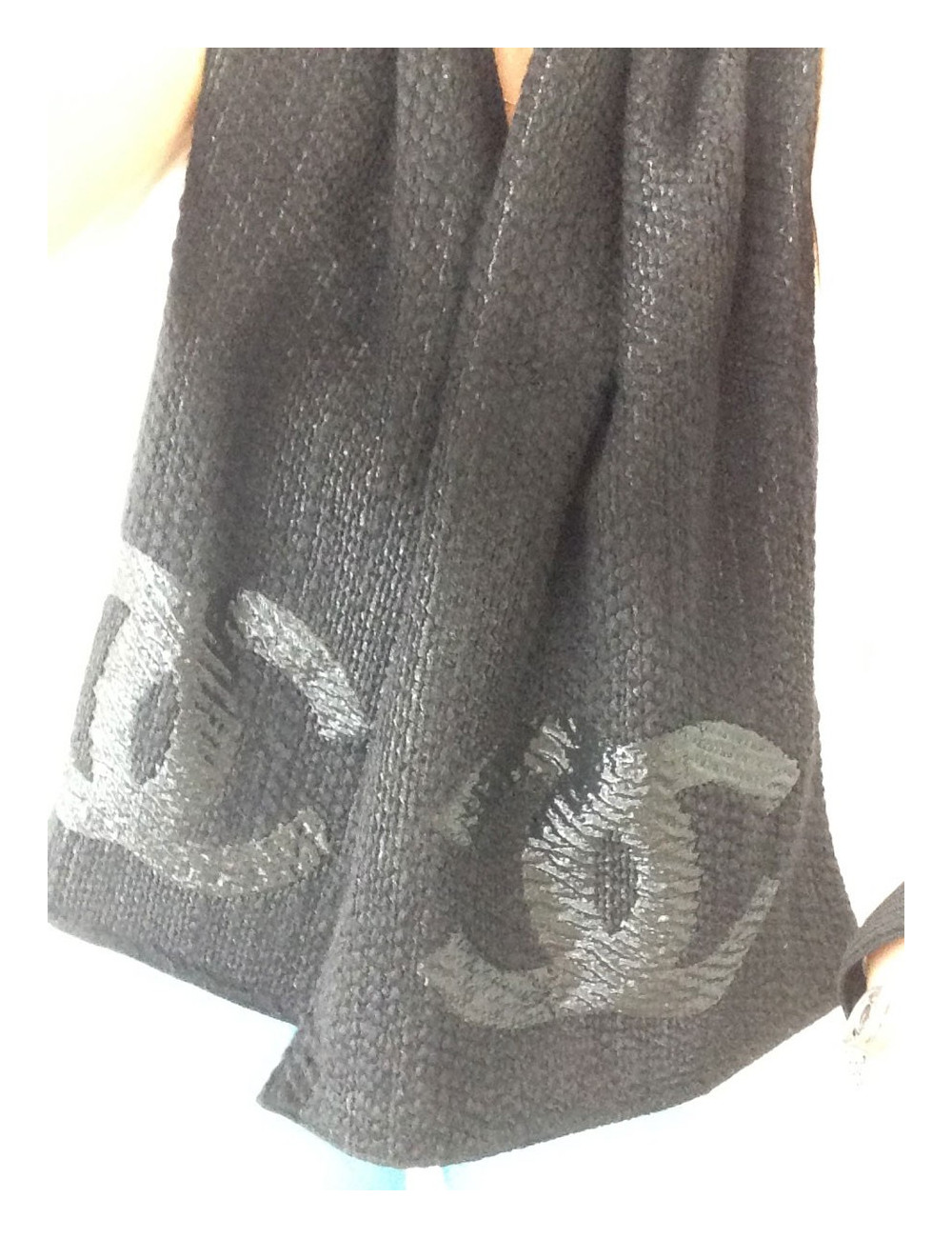 Étole CHANEL laine et lurex logo CC