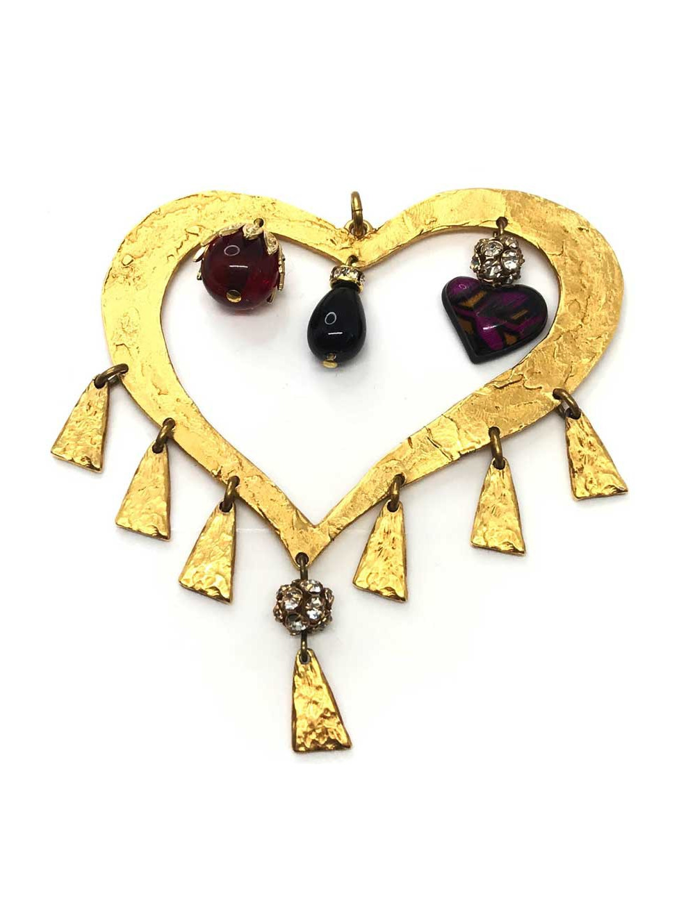 Coeur pendentif LACROIX vintage doré et charms