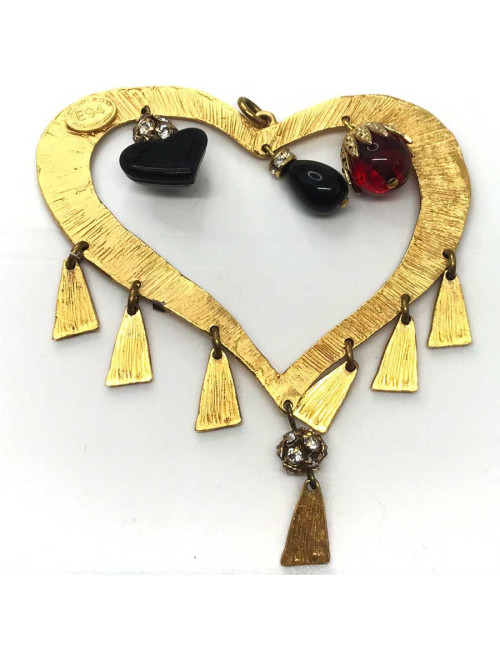 Coeur pendentif LACROIX vintage doré et charms
