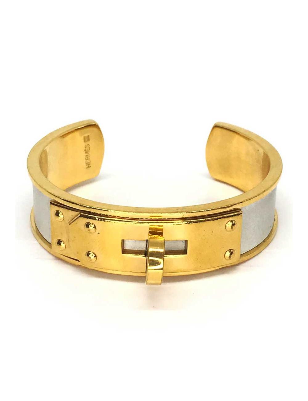 Bracet Kelly HERMES doré et cuir blanc