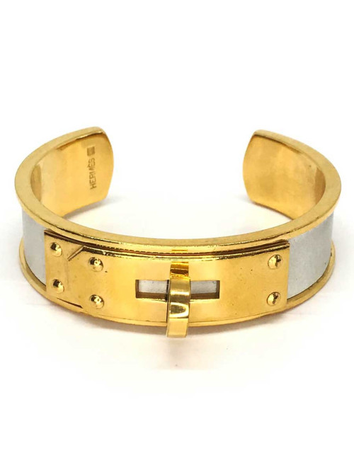 Bracet Kelly HERMES doré et cuir blanc